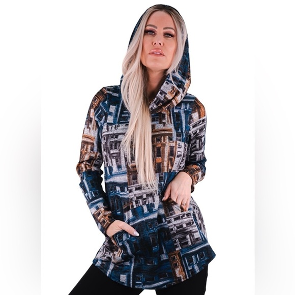 NWT Michael Tyler XL Hooded Long Sleeve Pullover Abstract Kangaroo pocket - Picture 1 of 14